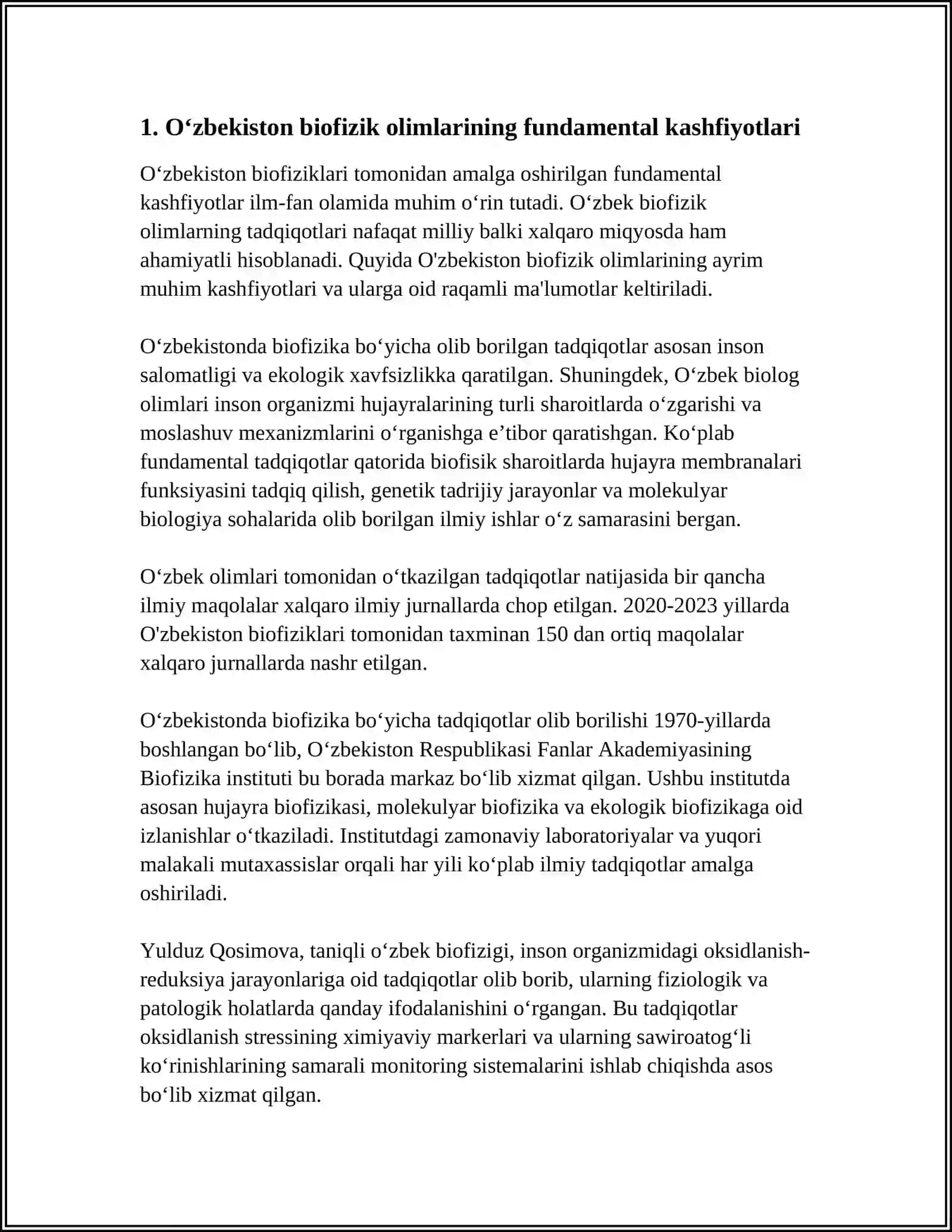 OʻZBEKISTON OLIMLARINING BIOFIZIKAGA QO'SHGAN HISSALARI 3