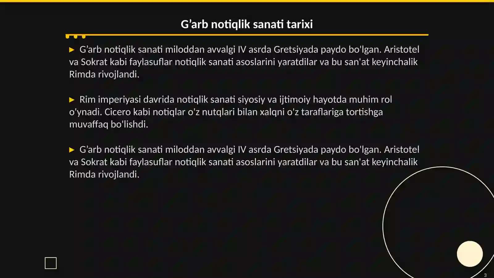 G’arb va sharq madaniyati tarixida notiqlik sanatining o’rni 3