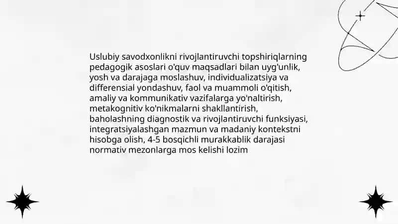 Uslubiy savodxonlikni rivojlantiruvchi topshiriqlar ishlab chiqish 3