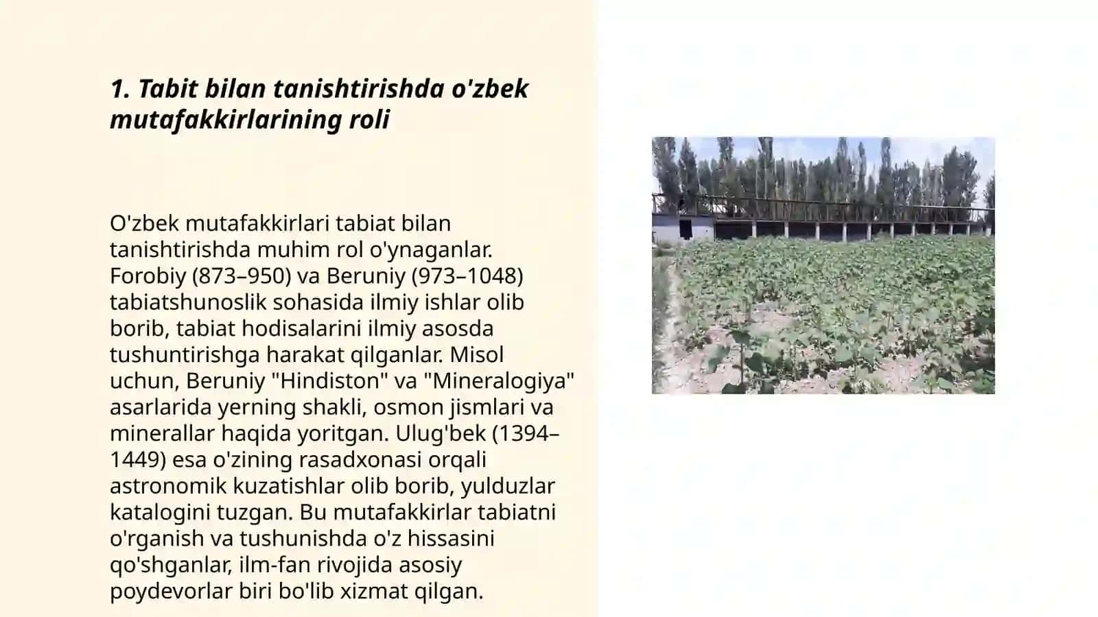 Tabiat bilan tanishtirishda mutafakkirlar merosidan foydalanish 3