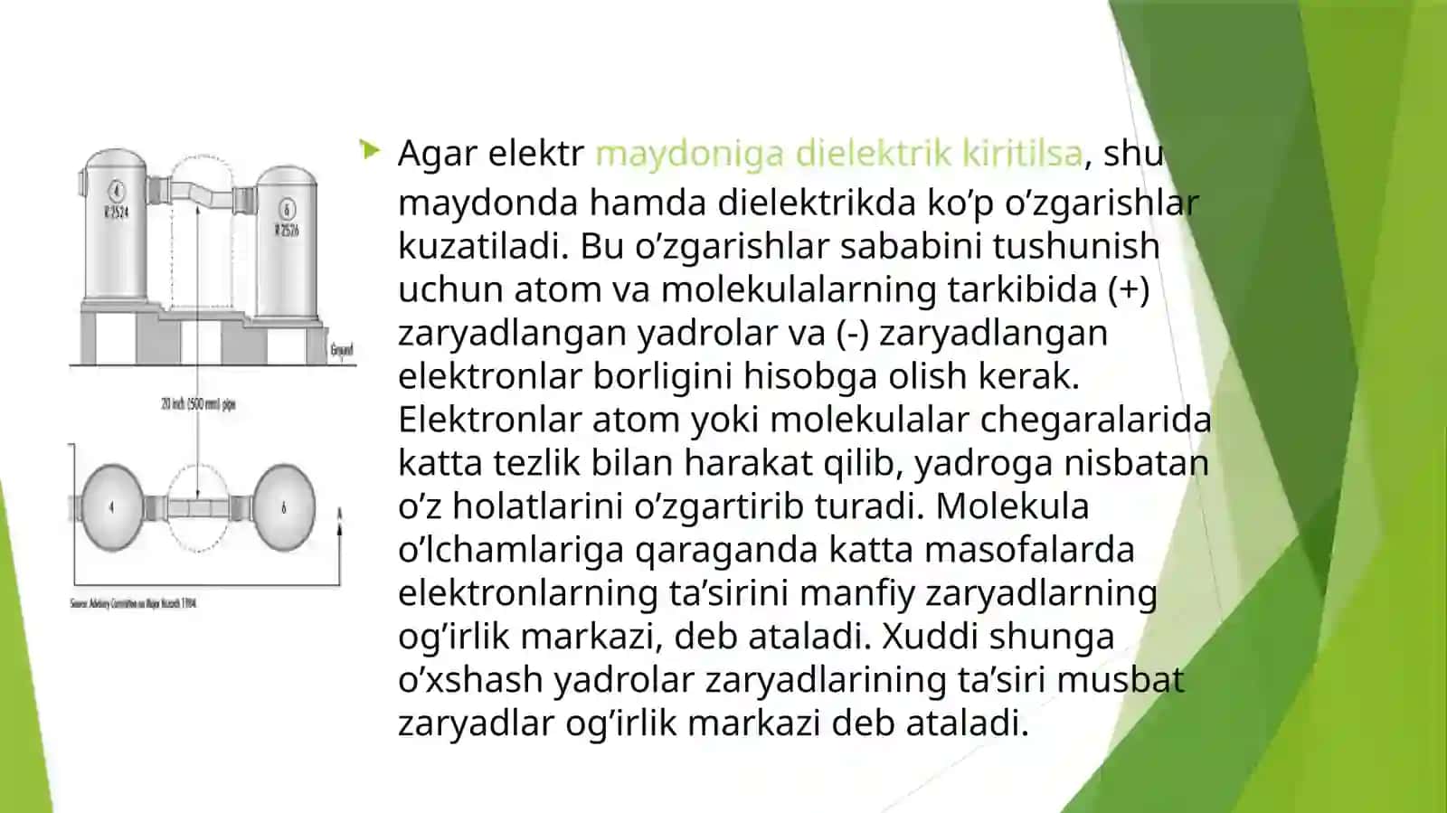 Dielektriklarda elektr maydoni. Dielektrik singdiruvchanlik va dielektriklarning qutblanishi. Pezoelektriklar va segnetoelektriklar to‘gʻrisida tushuncha 3
