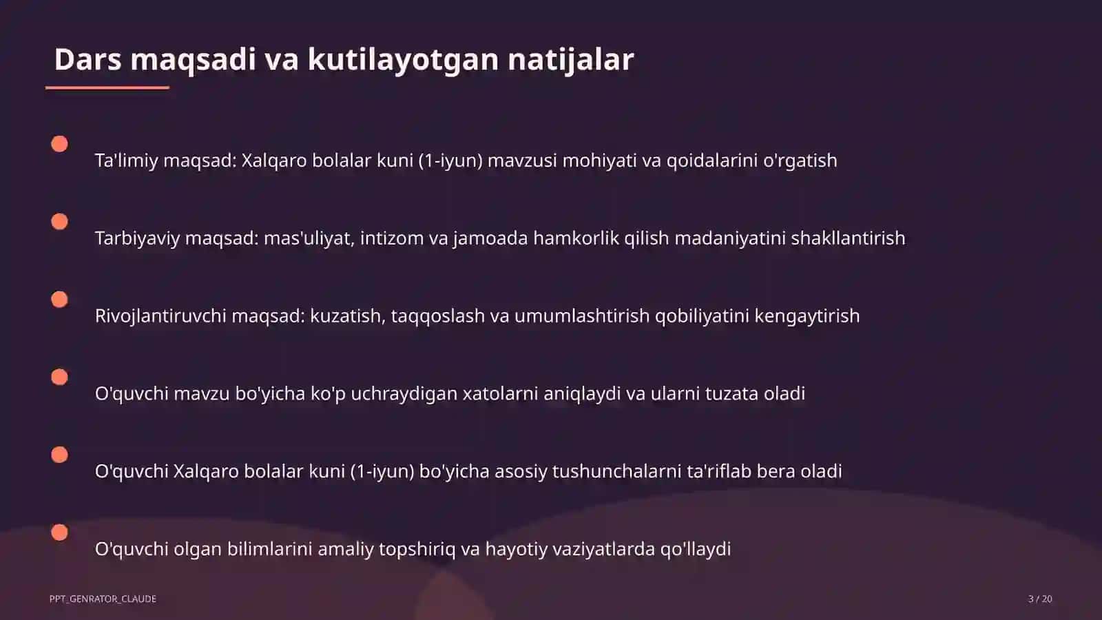 Sinf soati va tarbiyaviy tadbirlar (1–11) — o'qituvchilar uchun 3