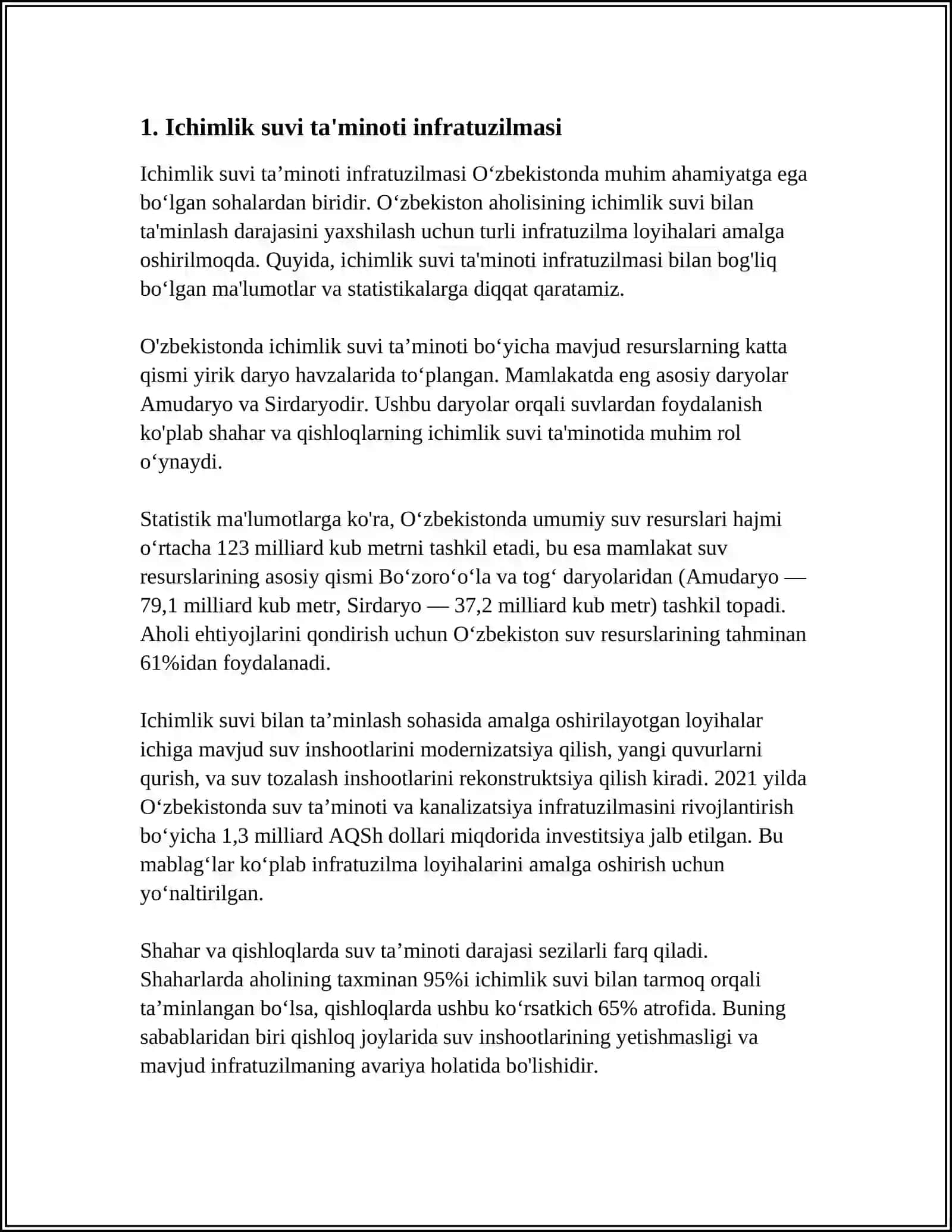 HUDUDLARNI ICHIMLIK SUVI BILAN TAMINLASH LOYIHALARI 3