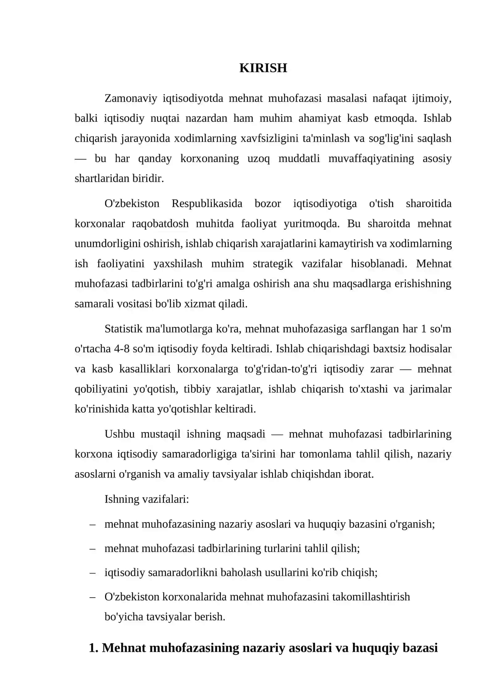 MEHNAT MUHOFAZASI TADBIRLARINING KORXONA IQTISODIY SAMARADORLIGIGA TA'SIRI 3