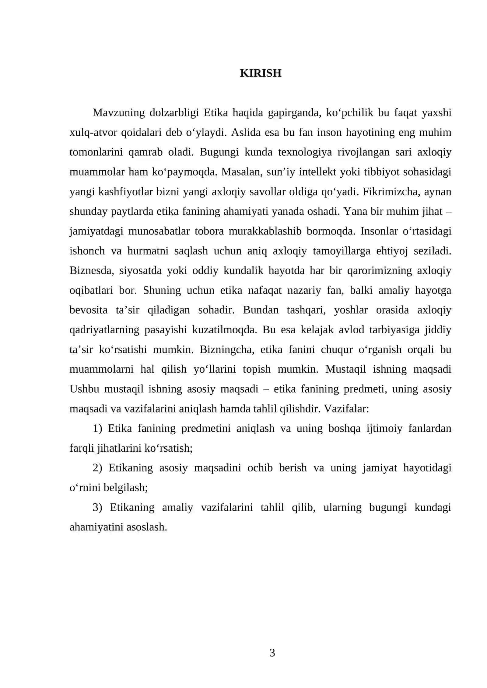 Etika fani predmeti, maqsadi va vazifalari 3