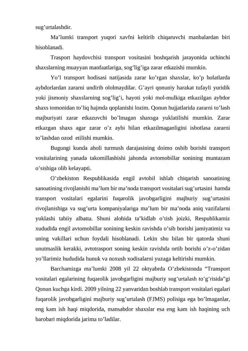 Javobgarlik sug‘urtasining o‘ziga xos xususiyatlari va uni rivojlantirish masalalari 3