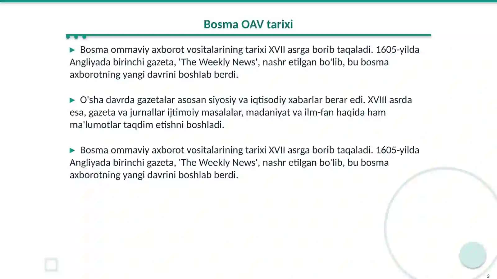 Bosma ommaviy axborot vositalari: gazeta va jurnallar 3