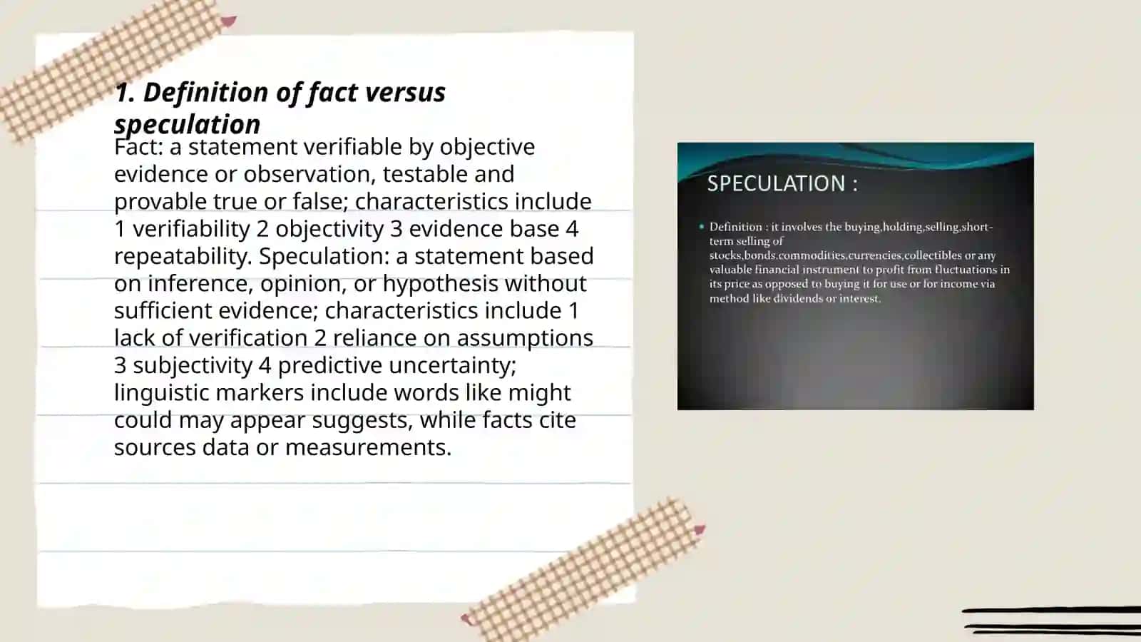 Identifying facts and speculations 3