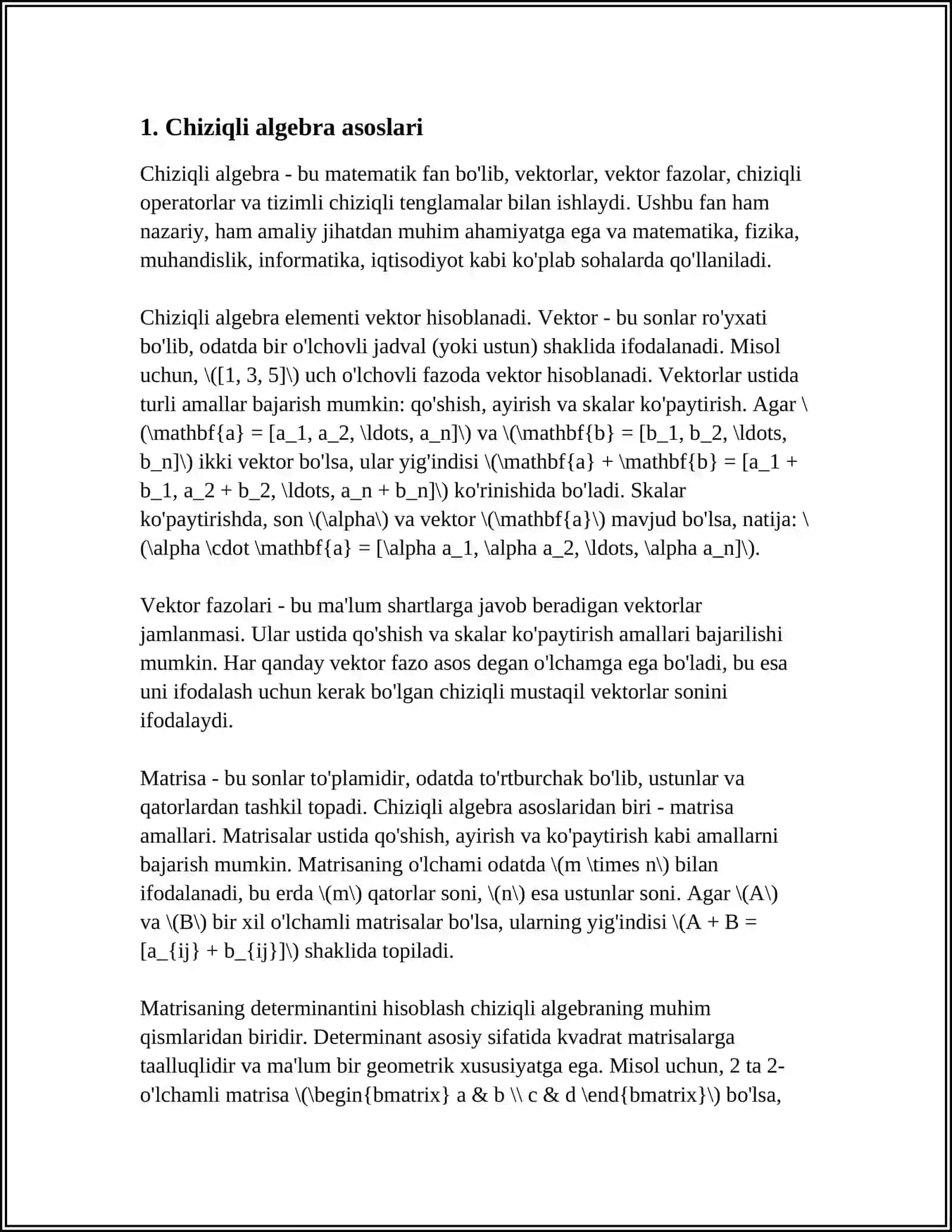 CHIZIQLI ALGEBRA ILIMENTLARI VA ULARNING IQTISODIYOTDA TADBIQI 3