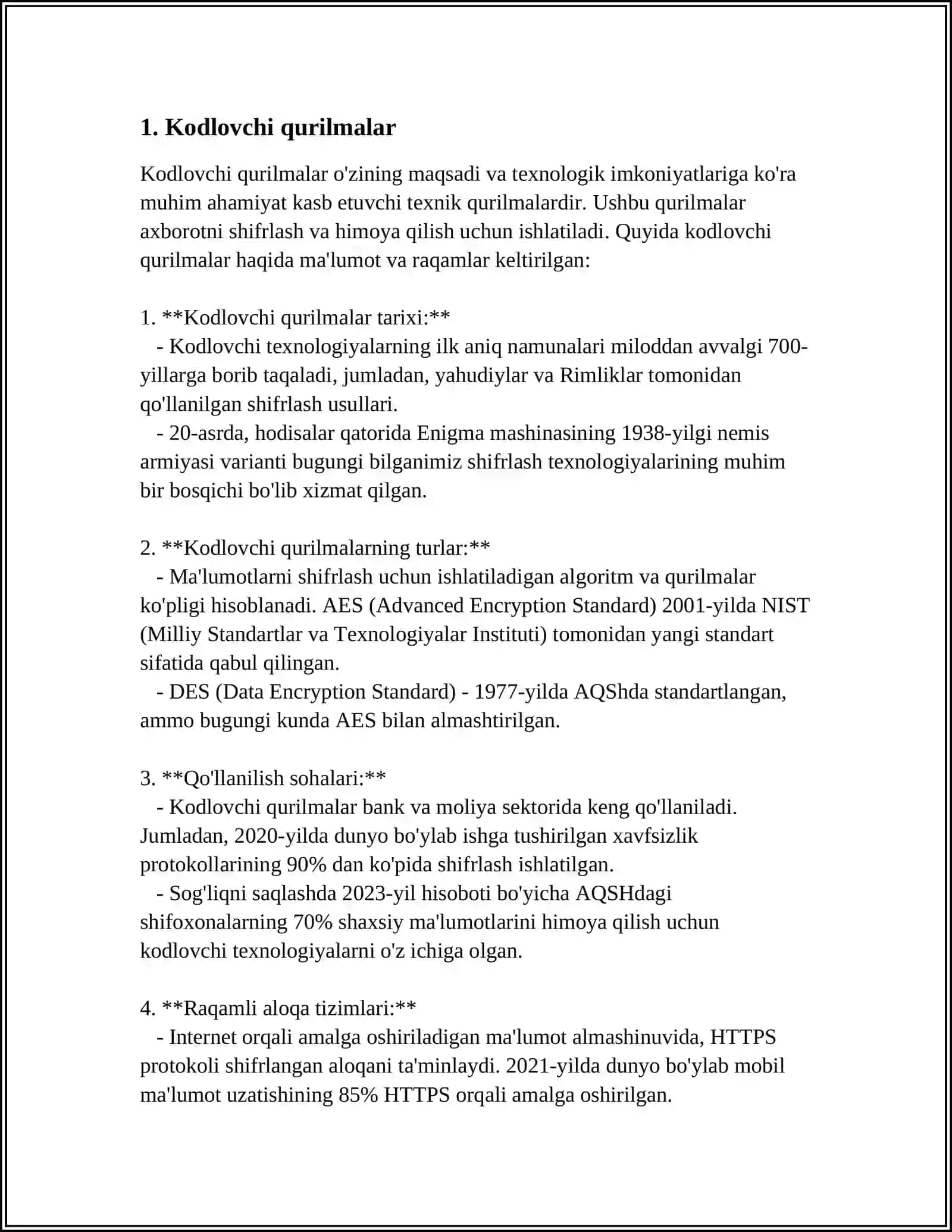 SHIFRATORLAR VA DESHIFRATORLAR. ULARNING TURLARI TUZILISHI VA ISHLASH PRINTSIPLARI 3