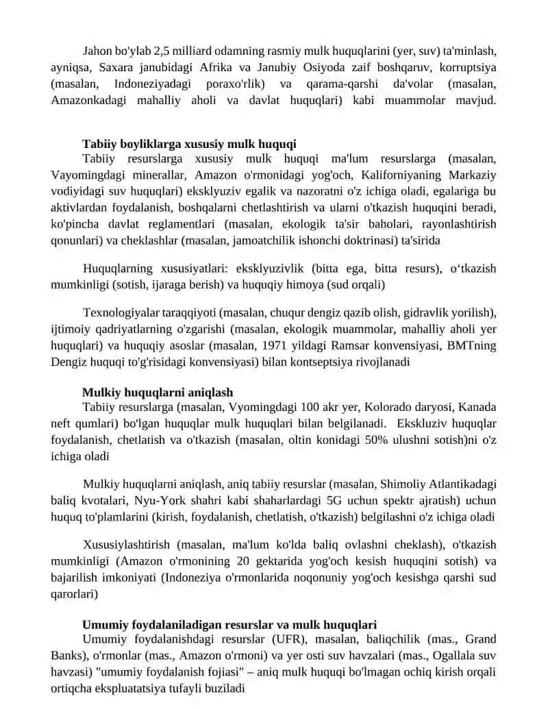 Tabiiy resurslarga nisbatan mulk huquqi tushinchasi va xususiyatlari 3