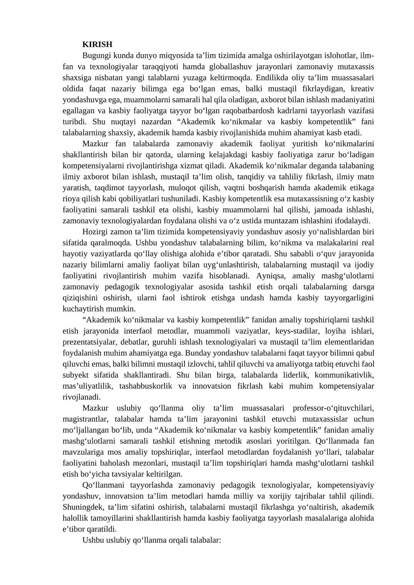 Ablyakimova Refide Izmerovna va Maksudova Charos Komil qizi "Akademik ko‘nikmalar va kasbiy kompetentlik" fanidan amaliy topshiriqlar 3
