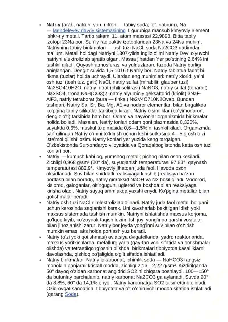 Davriy sistemaning I A guruh elementlari. H va Na - natriy olinishi va hossalarini o'rganish 3