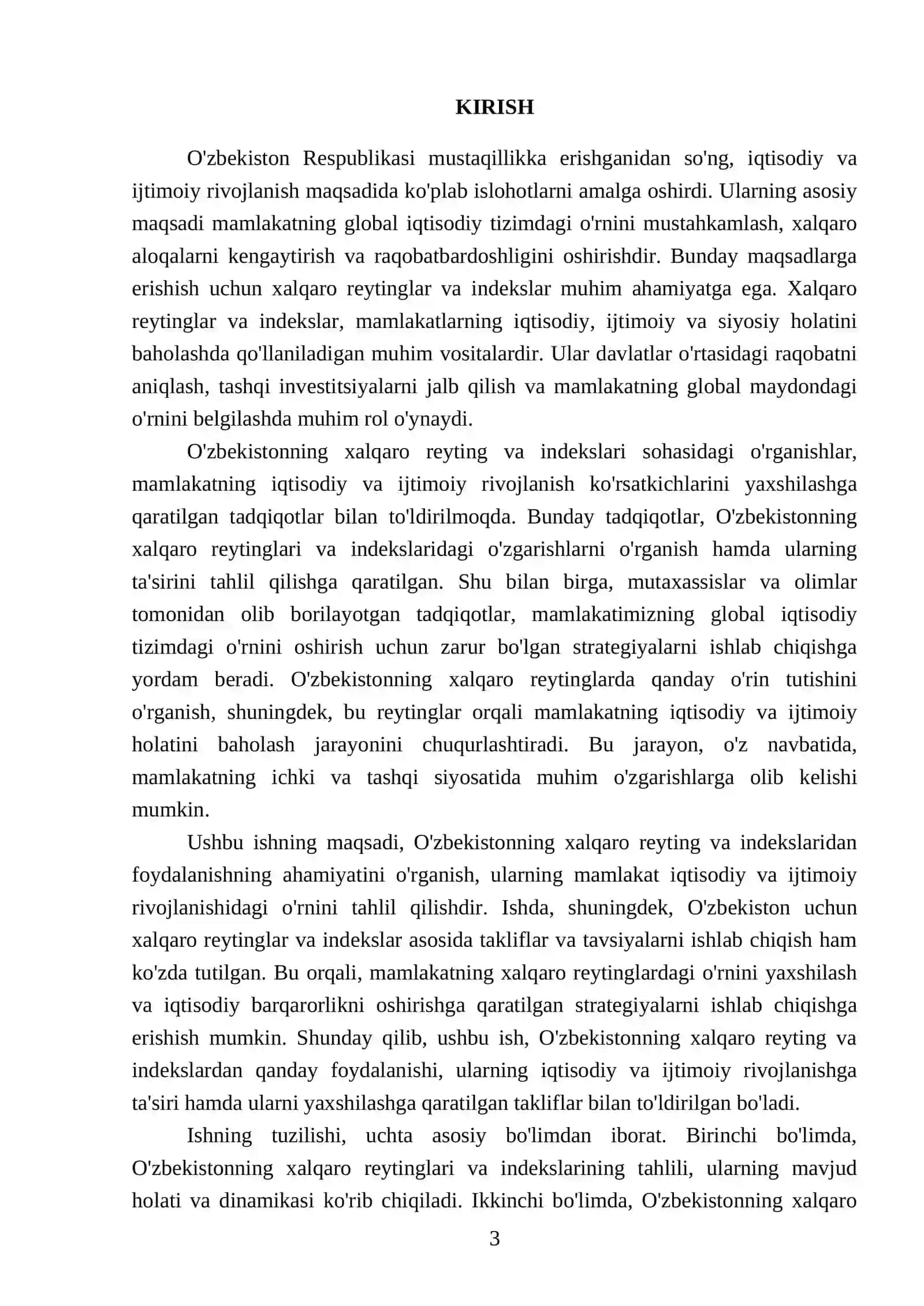 O'ZBEKISTONNING XALQARO REYTING VA INDEKSLARIDAN FOYDALANISH: TAKLIF VA TAVSIYALAR 3