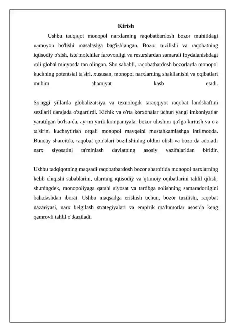 Raqobatlashgan bozor sharoitida monopol narxlar 3