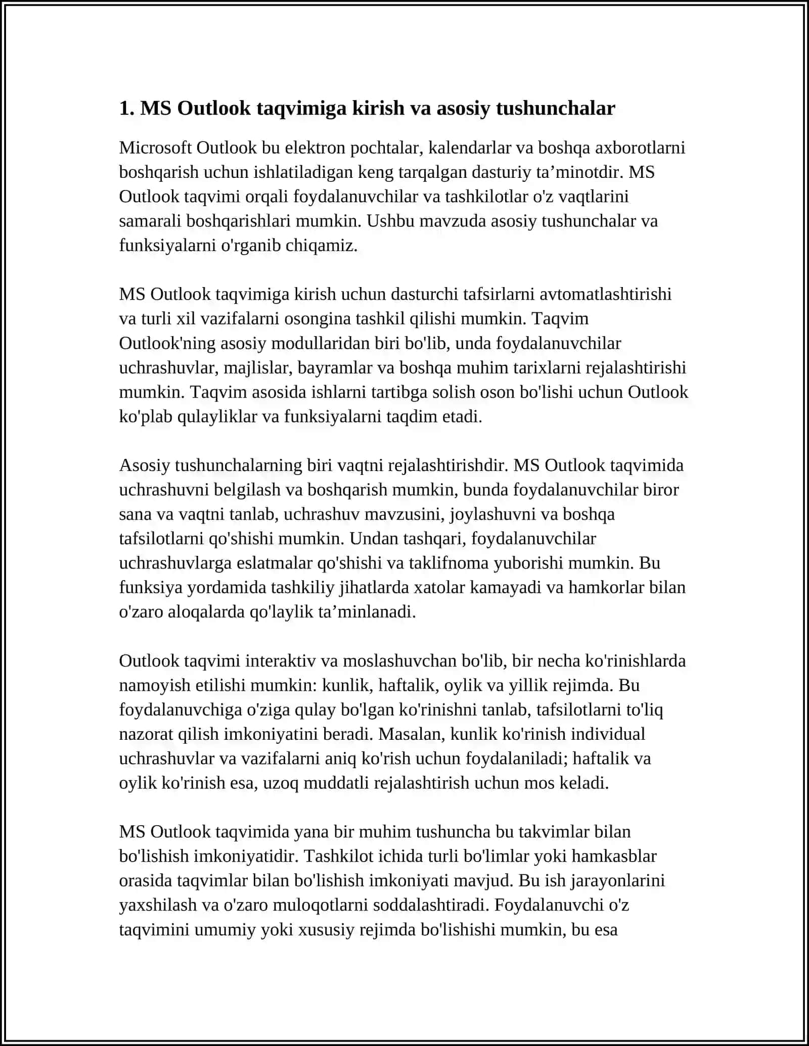 MS OUTLOOK’DA MOSLASHUVCHAN VA QATTIQ VAQTNI REJALASHTIRISH 3