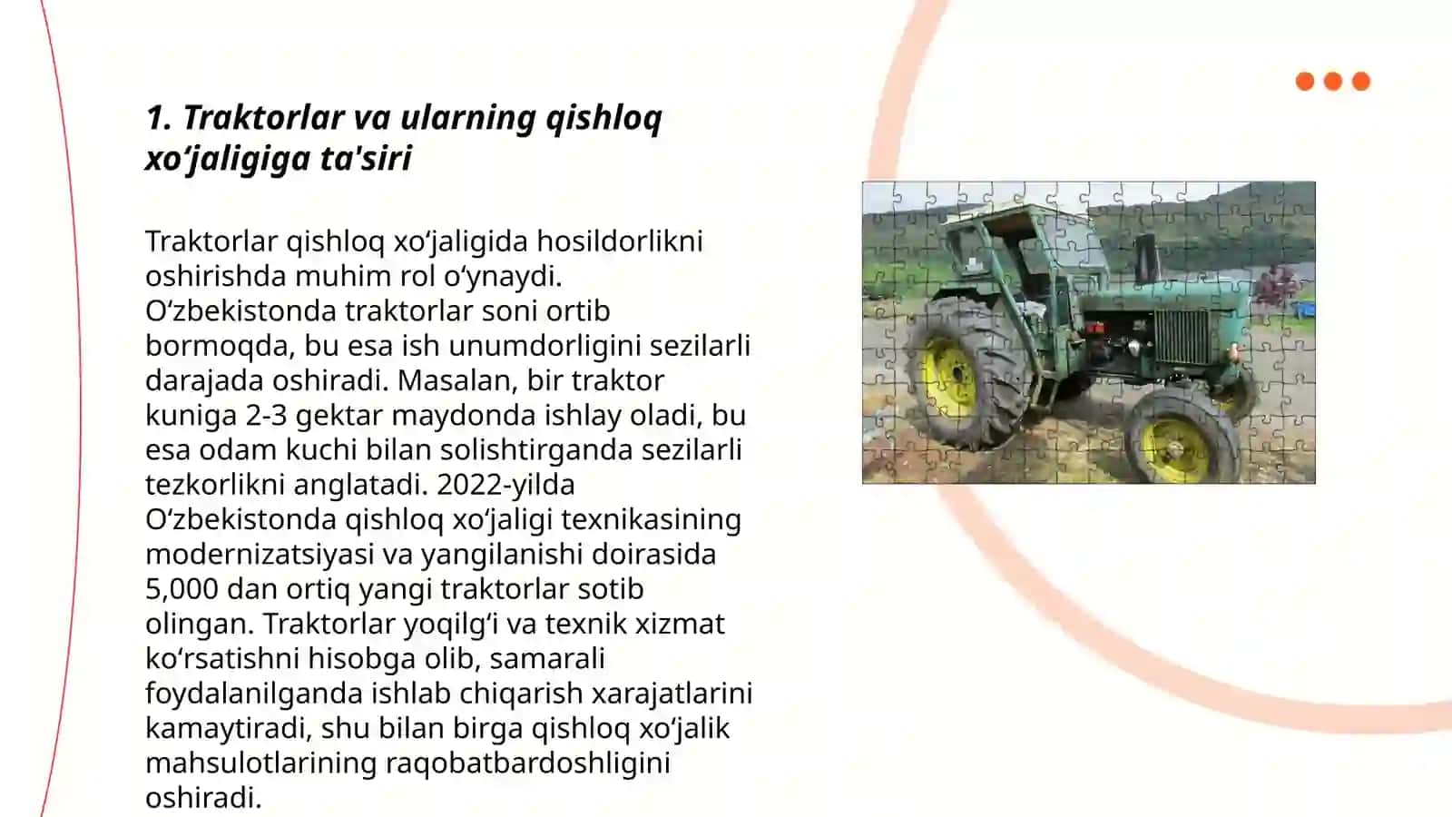 Traktorning qishloq xoʻjaligini mexanizatsiyalashdagi oʻrni 3