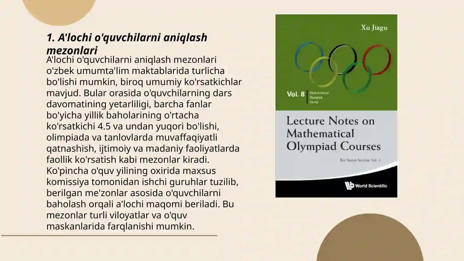 A'lochi òquvchilarni aniqlash va ularni fan olimpiadalariga tayyorlash 3