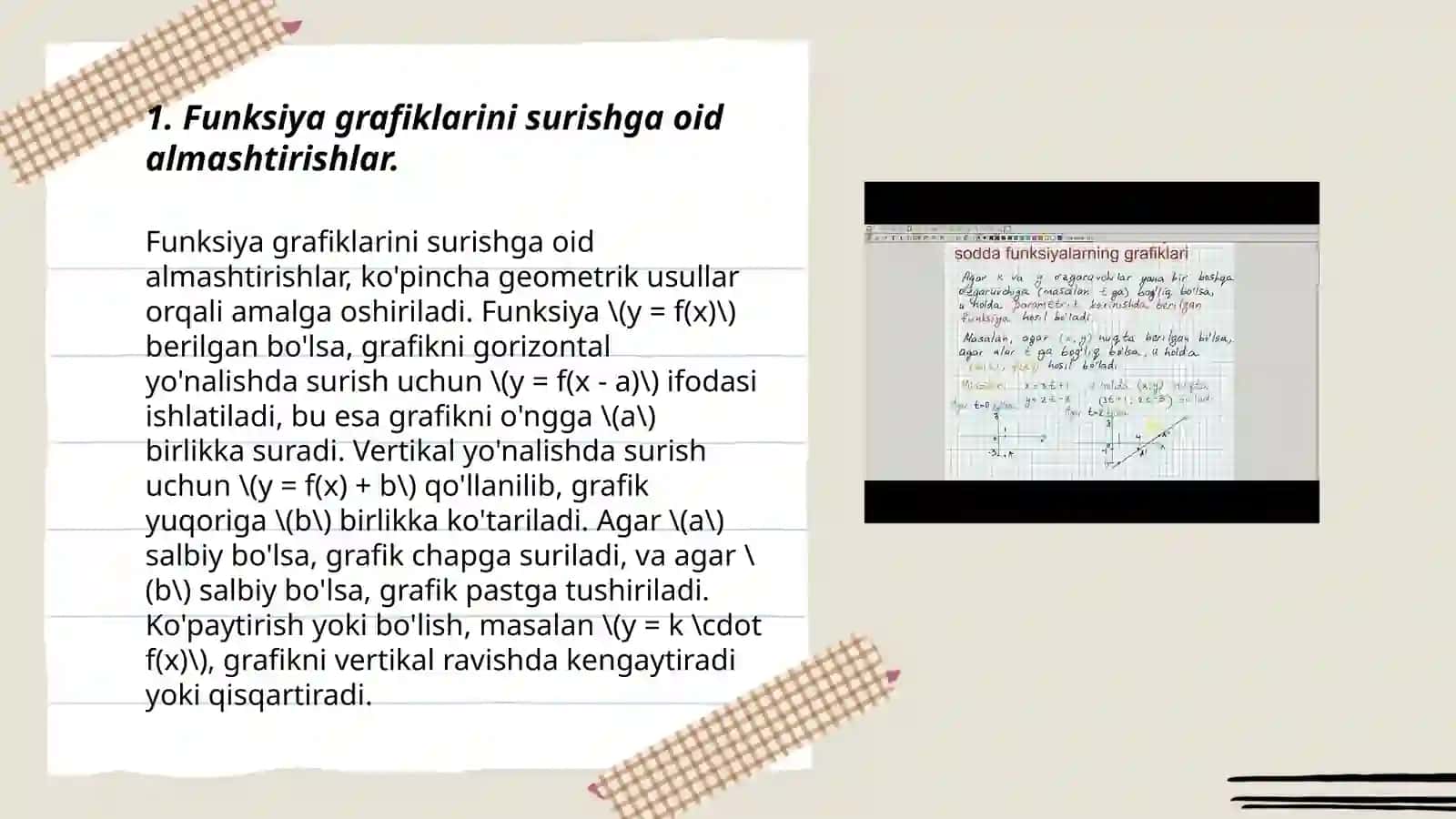 Funksiya grafiklarini sodda almashtirishlar 3