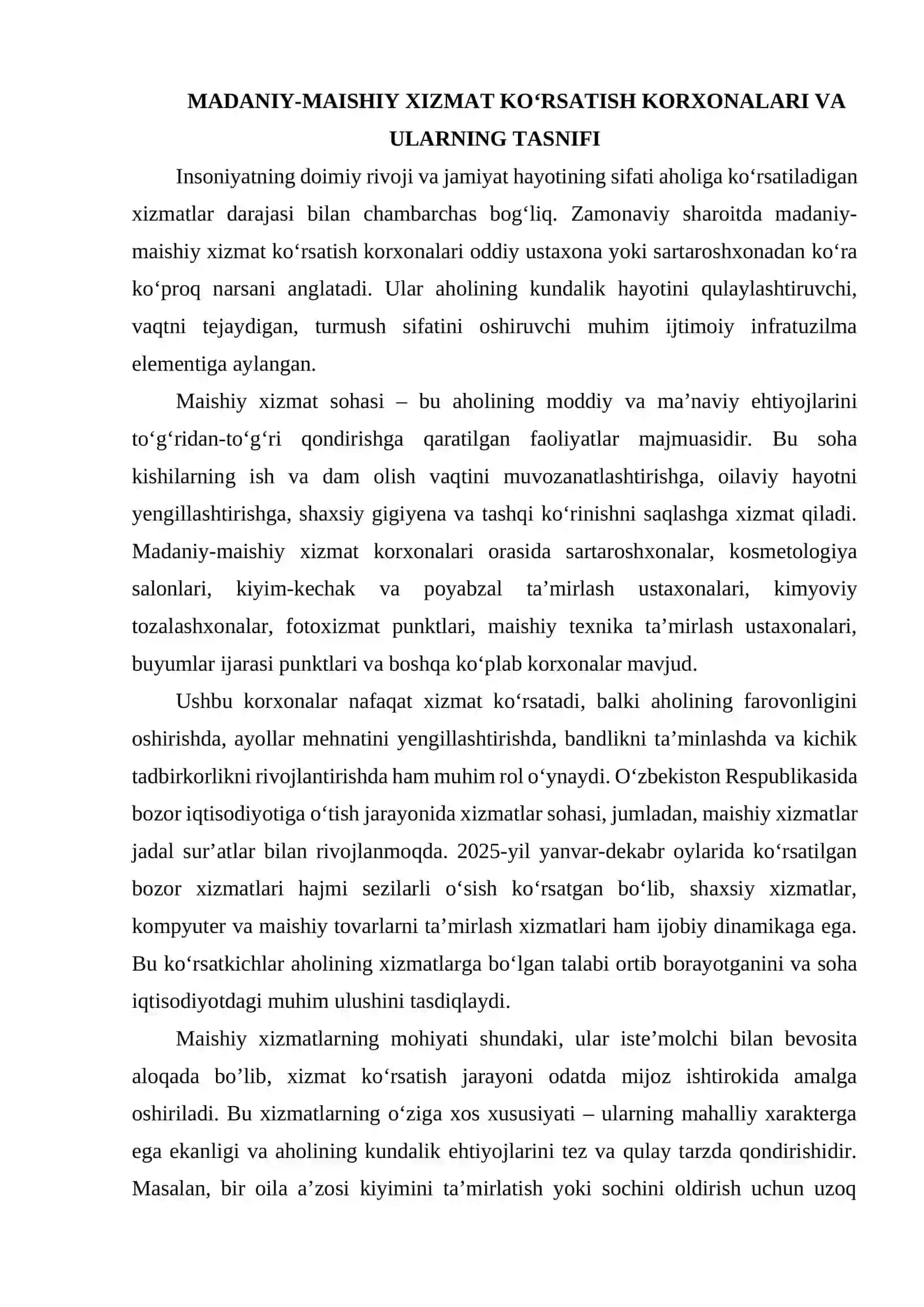 Madaniy-maishiy xizmatlar ko’rsatish joylari va tashkil etish 3