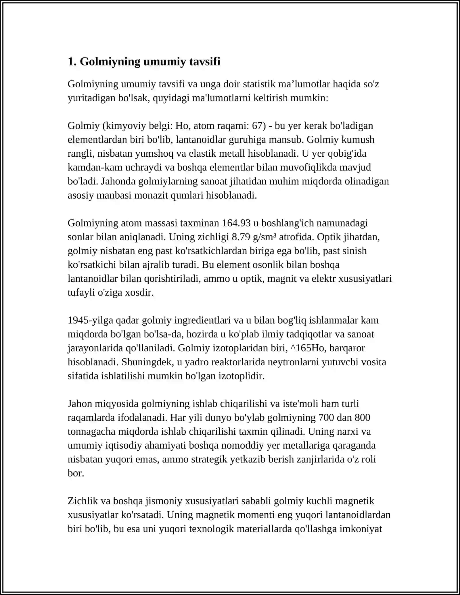 GOLMIY VA UNING BIRIKMALARINING UMUMIY TAVSIFI, TABIATDA UCHRASHI OLINISHI FIZIKAVIY VA KIMYOVIY XOSSALARI XAMDA BIRIKMALARI 3