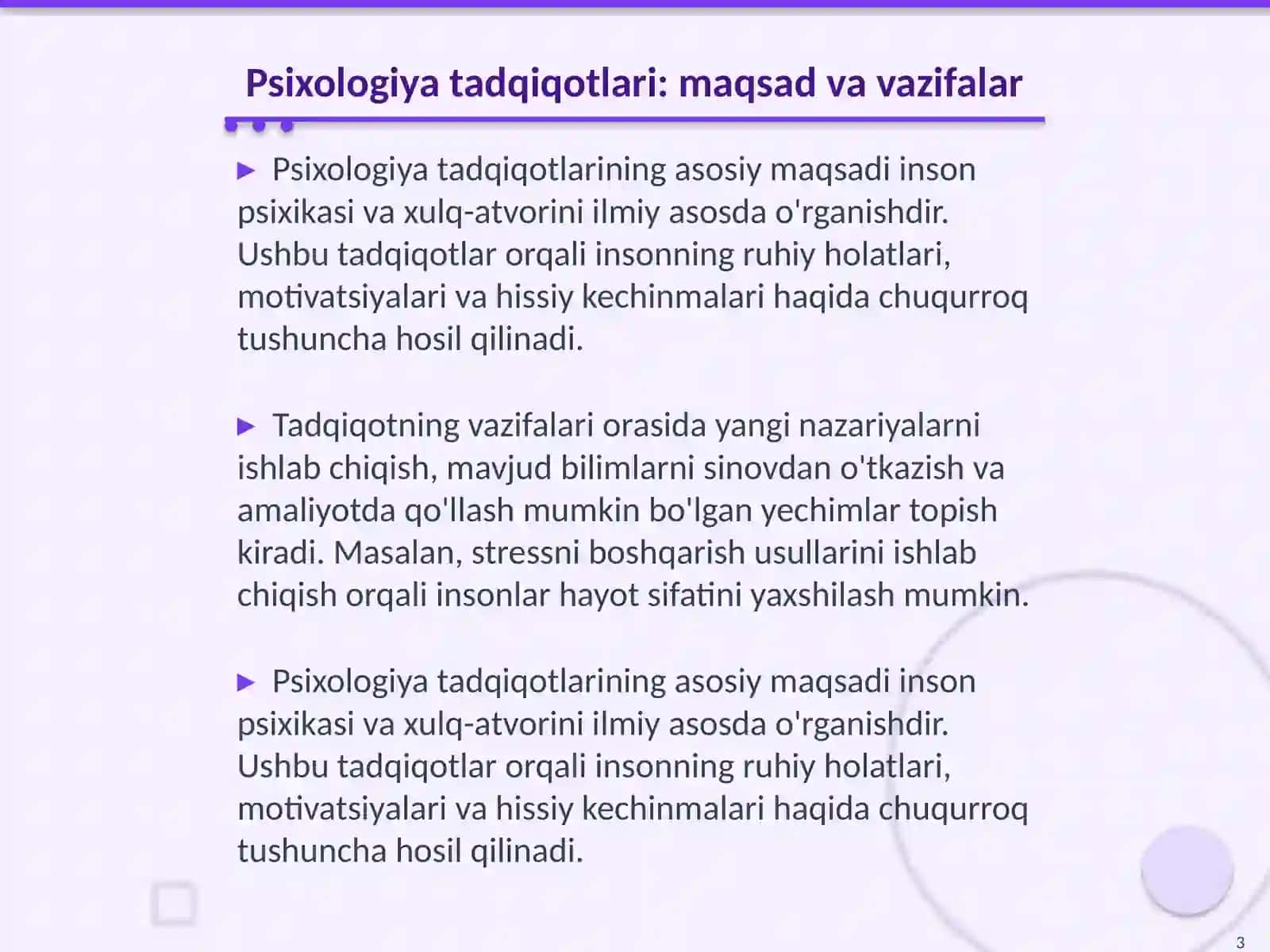 Psixologiya tadqiqotlari: maqsad va vazifalar 3
