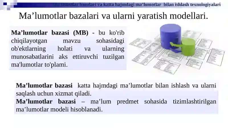 Ma’lumotlar bazalari va katta hajmdagi ma’lumotlar bilan ishlash texnologiyalari 3