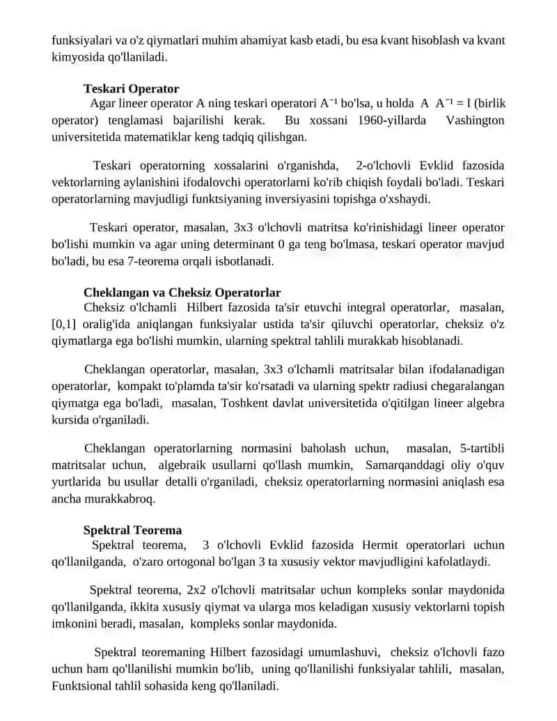 Chiziqli operatorlar va ularning xossalari 3