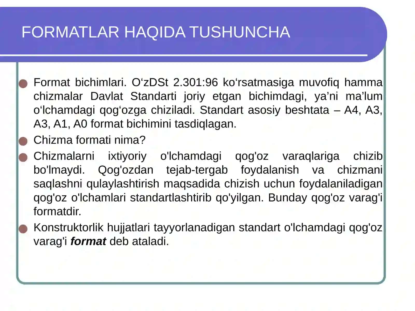 Formatlar Chizmaning Asosiy Yozuvi Haqida Tushuncha 3