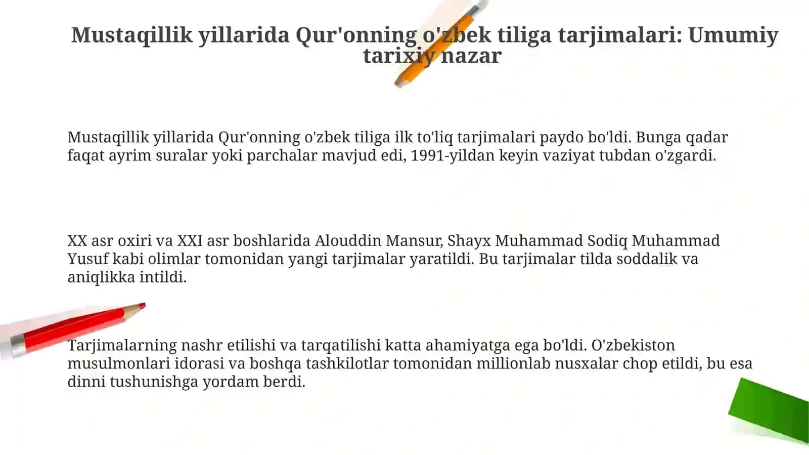 MustaqillikyillaridaQur'onningo‘zbektiligatarjimaqilinishivatafsivlari 3