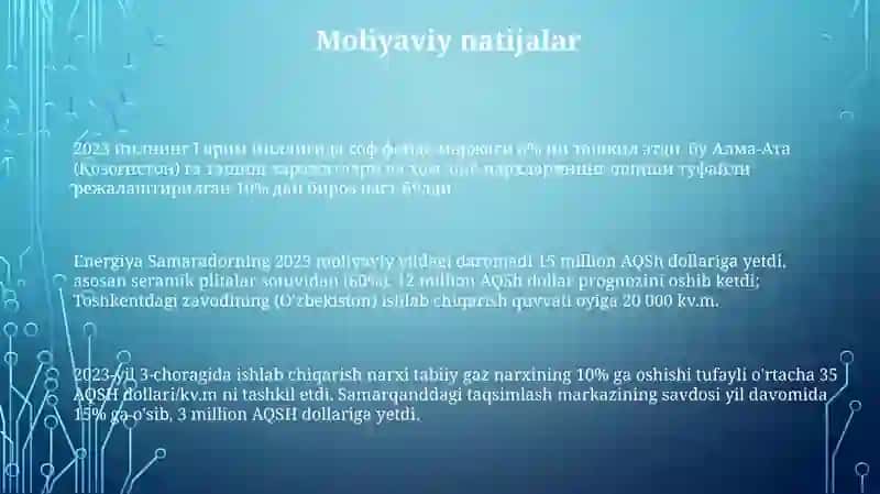 Energiya samarador keramik qurulish materiallari va buyumlari o'z r ishlab chiqarish ko'lami 3