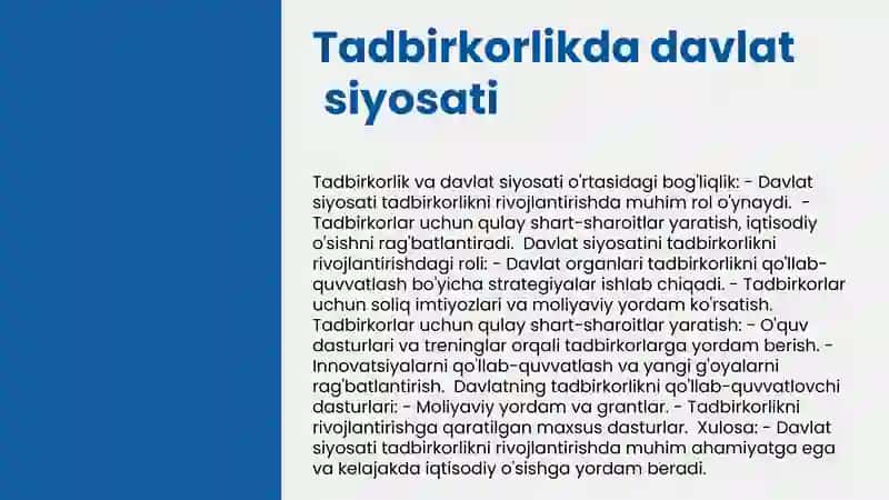 Tadbirkorlikning rivojlanish shart-sharoitlari 3