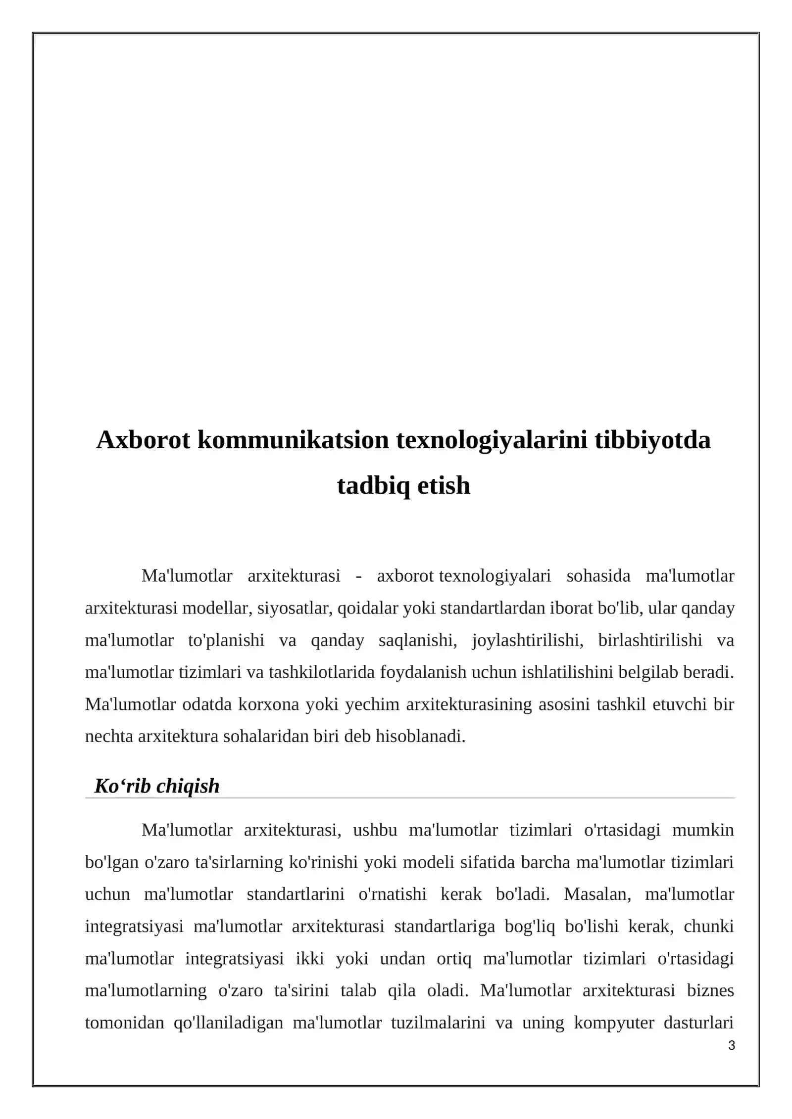Axborot kommunikatsion texnologiyalarini ta’lim sohasi, ishlab chiqarish va tibbiyotda tadbiq etish 3