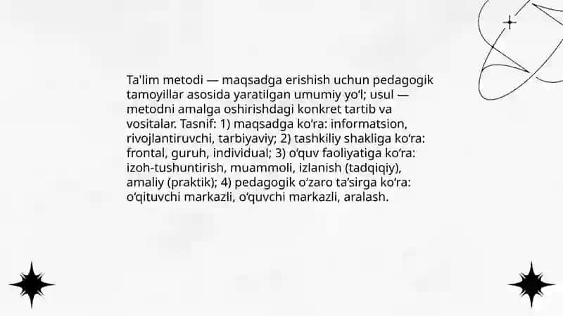 Ta'lim metodlari va usullari tasnifiva ulardan foydalanish 3