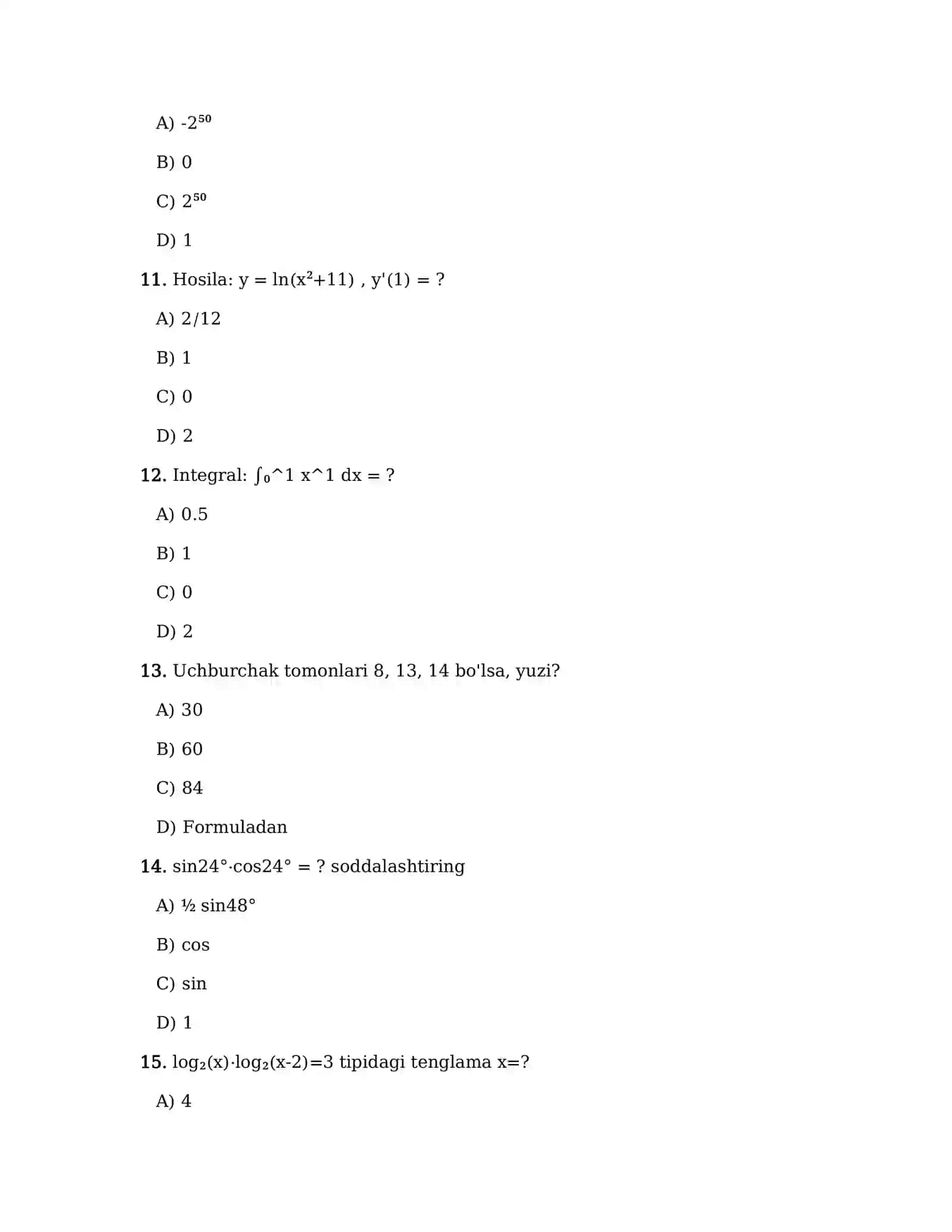 DTM 2026 • MATEMATIKA ASOSIY • 100 TA SAVOL 3