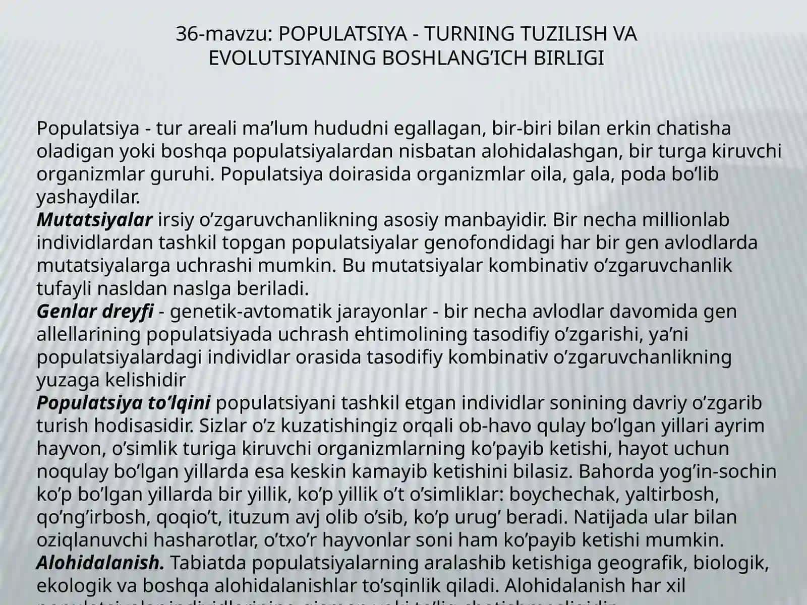 HAYOTNINGTUR VA POPULATSIYA DARAJASIDAGI UMUMBIOLOGIK QONUNIYATLAR 3