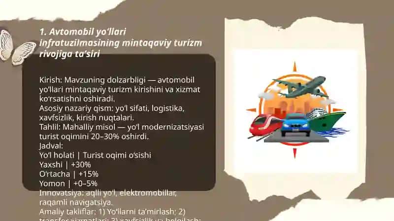 Transport infratuzilmasining turizm rivojiga ta'siri 3