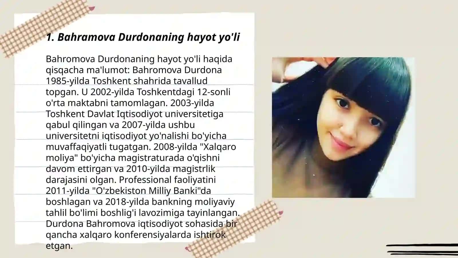 Bahramova Durdonaning hayot yo'li 3