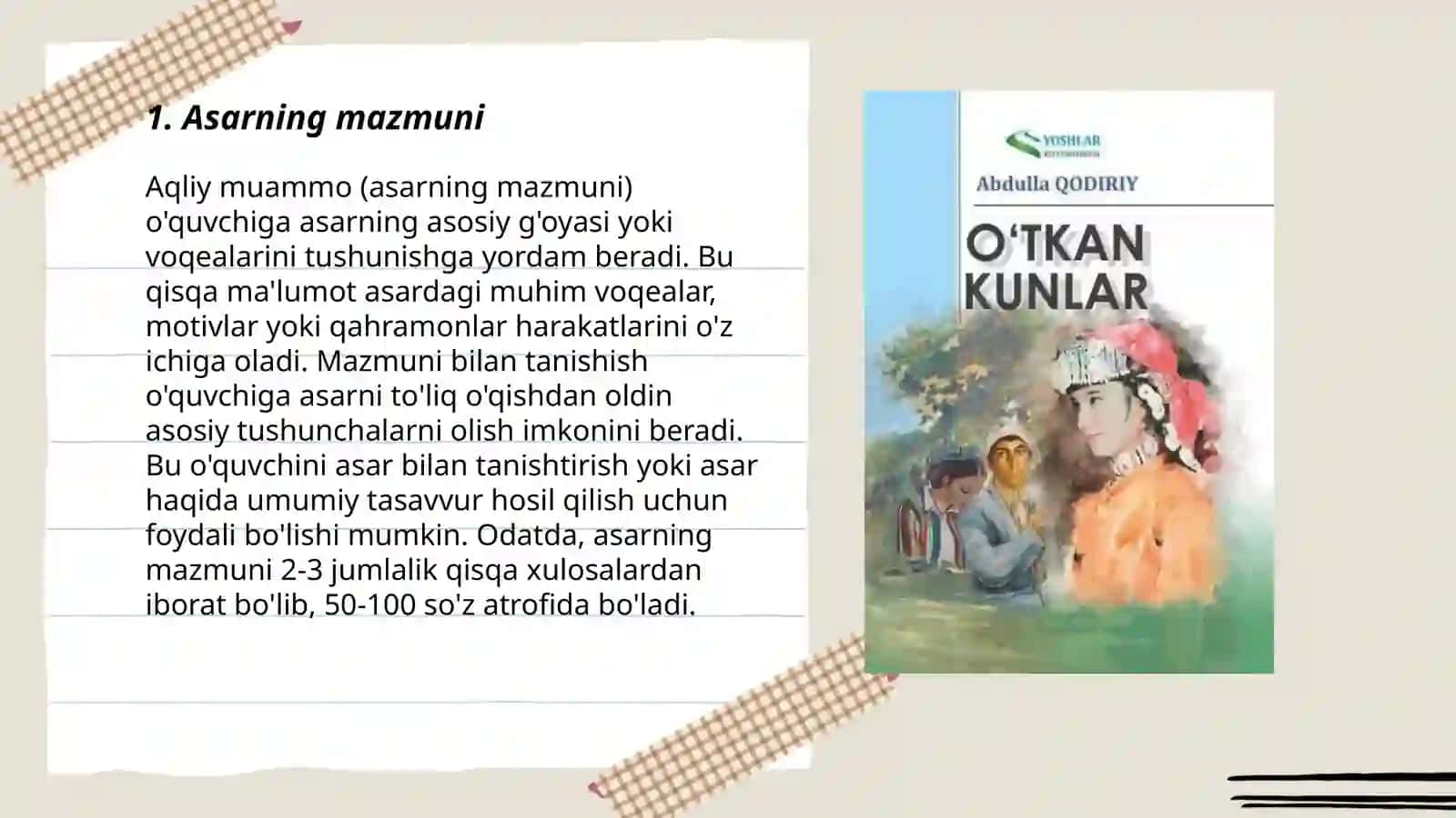 Abdulla Qodiriyning "O'tgan kunlar " asari 3