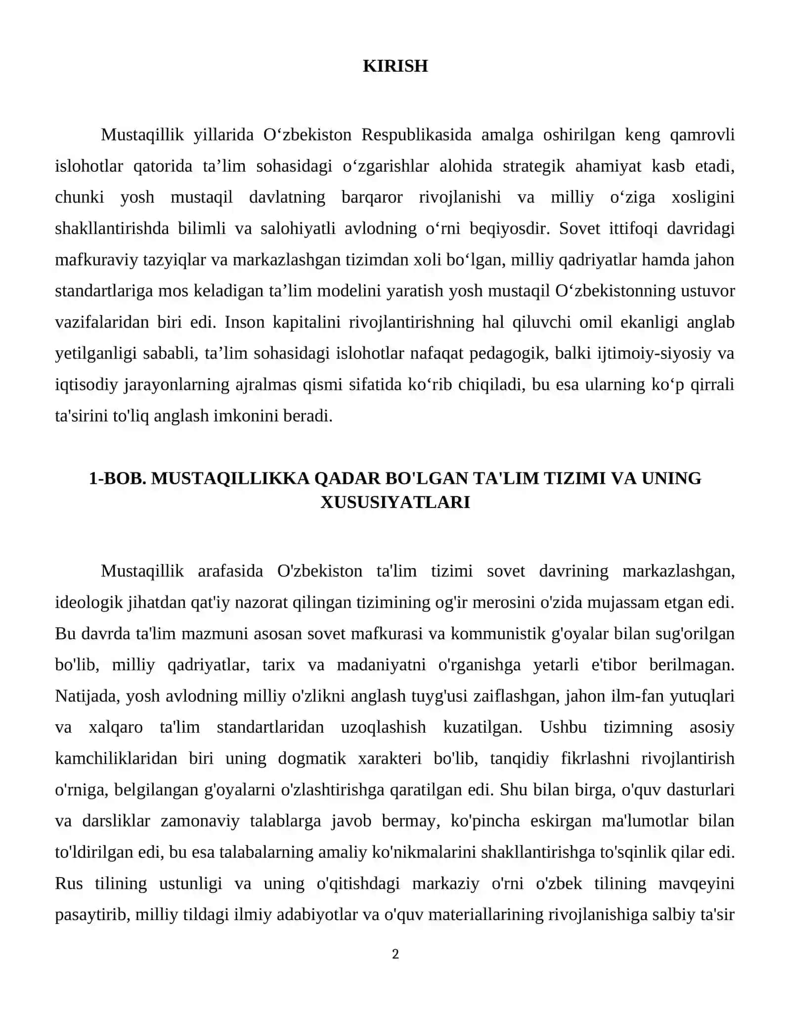 Mustaqillik yillarida Oʻzbekiston Respublikasida ta'lim sohasida amalga oshirilgan islohotlar 3