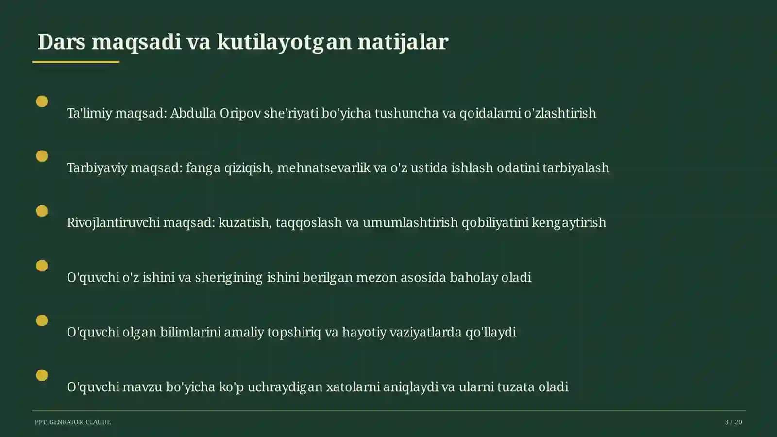 Abdulla Oripov she'riyati (9-sinf) 3