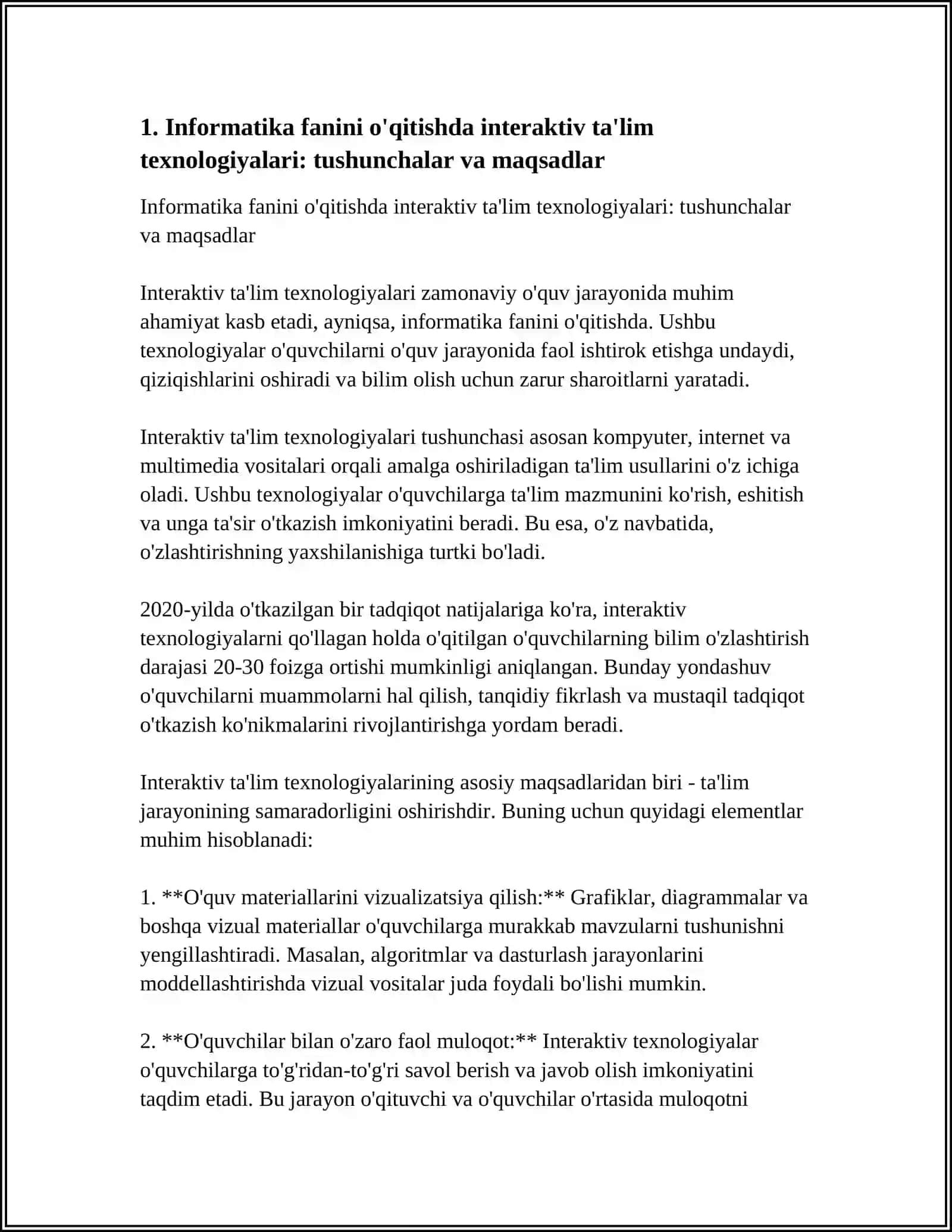 INFORMATIKANI O‘QITISHDA INTERAKTIV TA’LIM TEXNOLOGIYALARINI QO‘LLASH 3