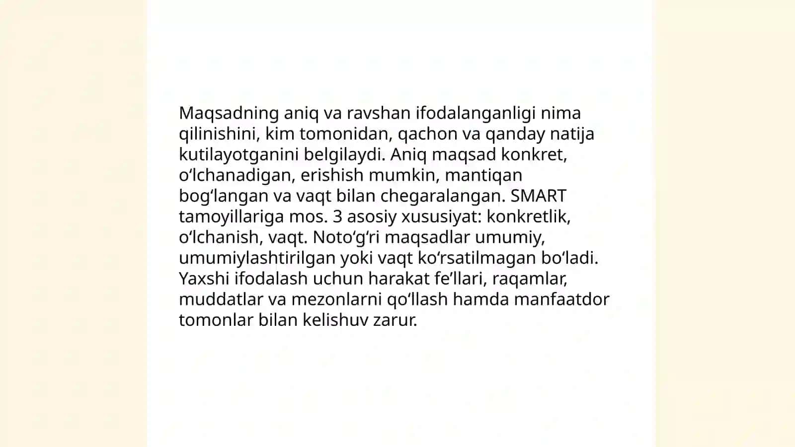 Maqsadni toʻgʻri shakllantirishning zaruriy talablari 3