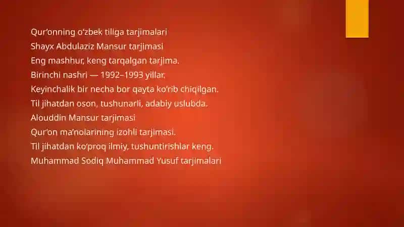Mustaqillik yillarida Qur’onning o’zbek tilida tarjima qilinishi va ta’sirlari 3