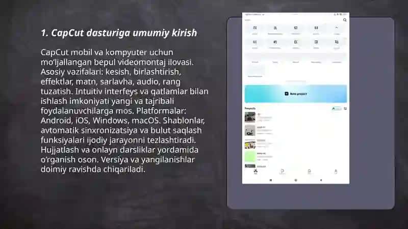 Cap cut dasturi haqida slaydlar 3