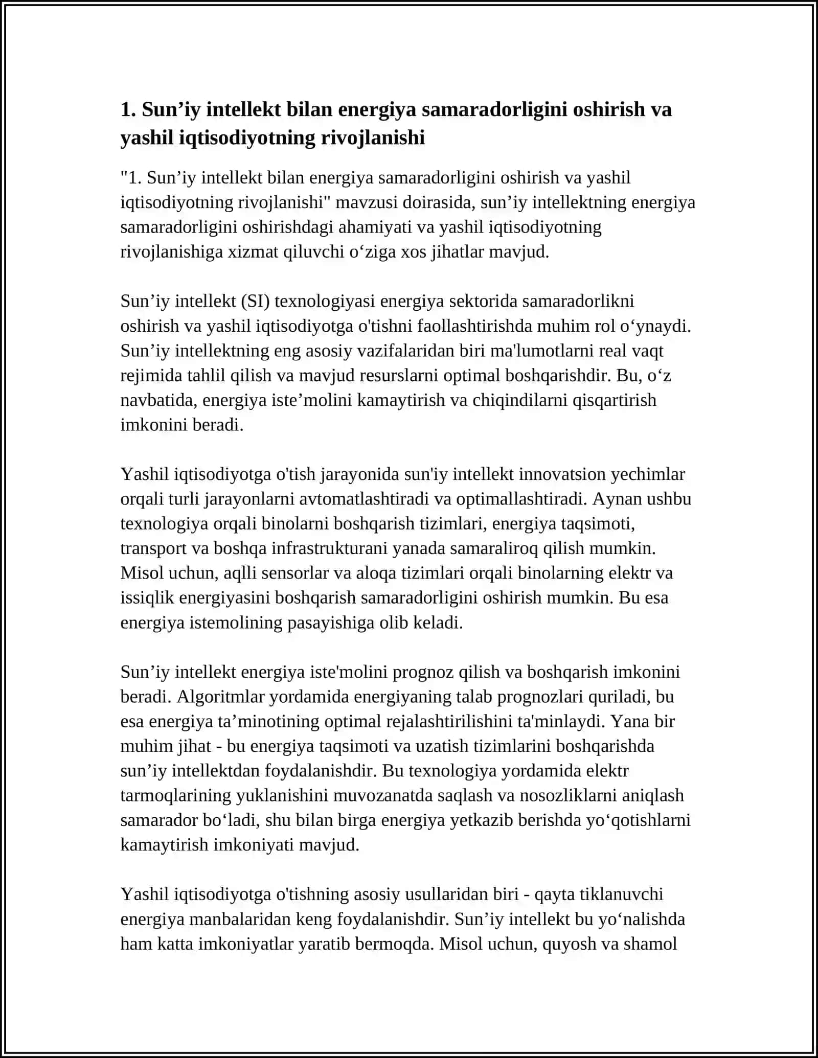 SUNʼIY INTELLEKT VA AQILLI SHAHARLAR KONSEPSIYASIDA YASHIL IQTISODIYOT ROʻLI 3