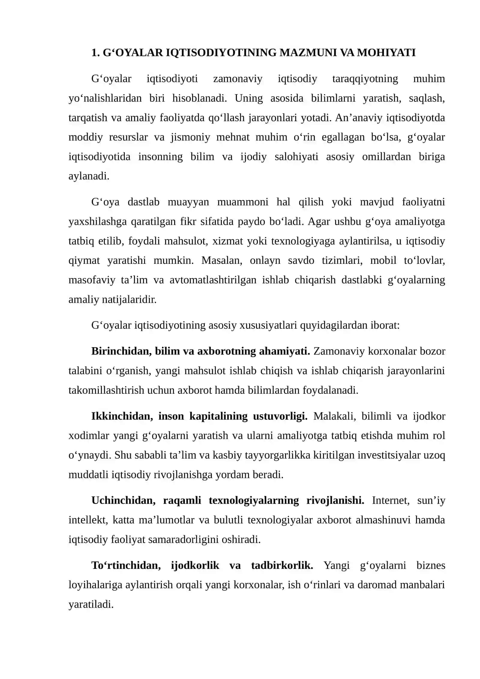 G‘OYALAR IQTISODIYOTI VA INNOVATSIYALARNING IQTISODIY O‘SISHDAGI ROLI 3