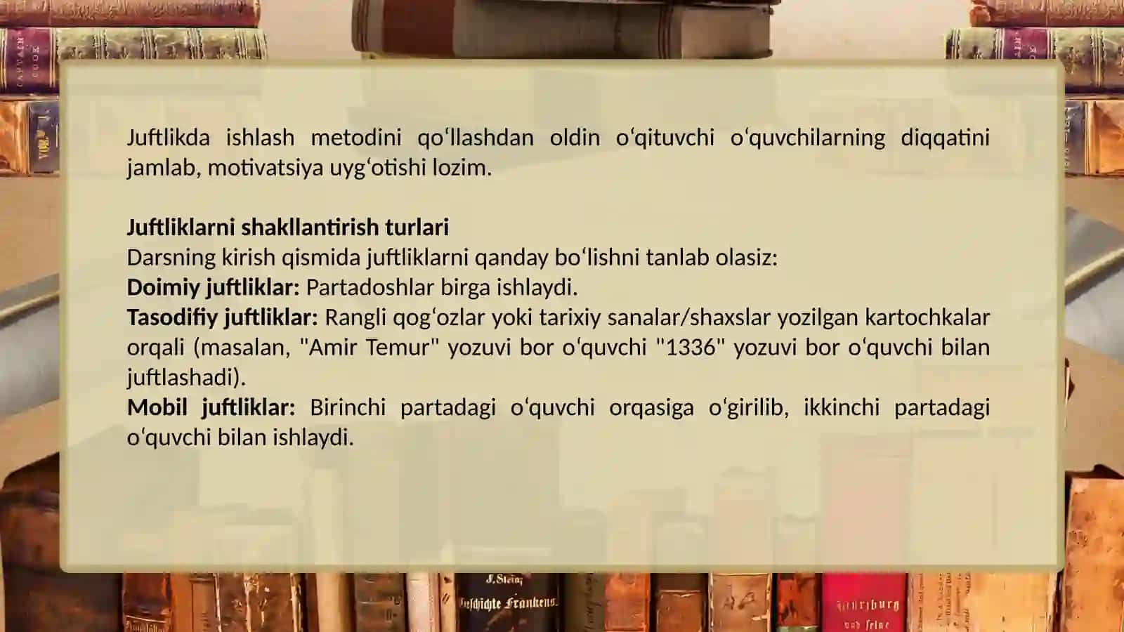 Juftlikda ishlash Metodi 3