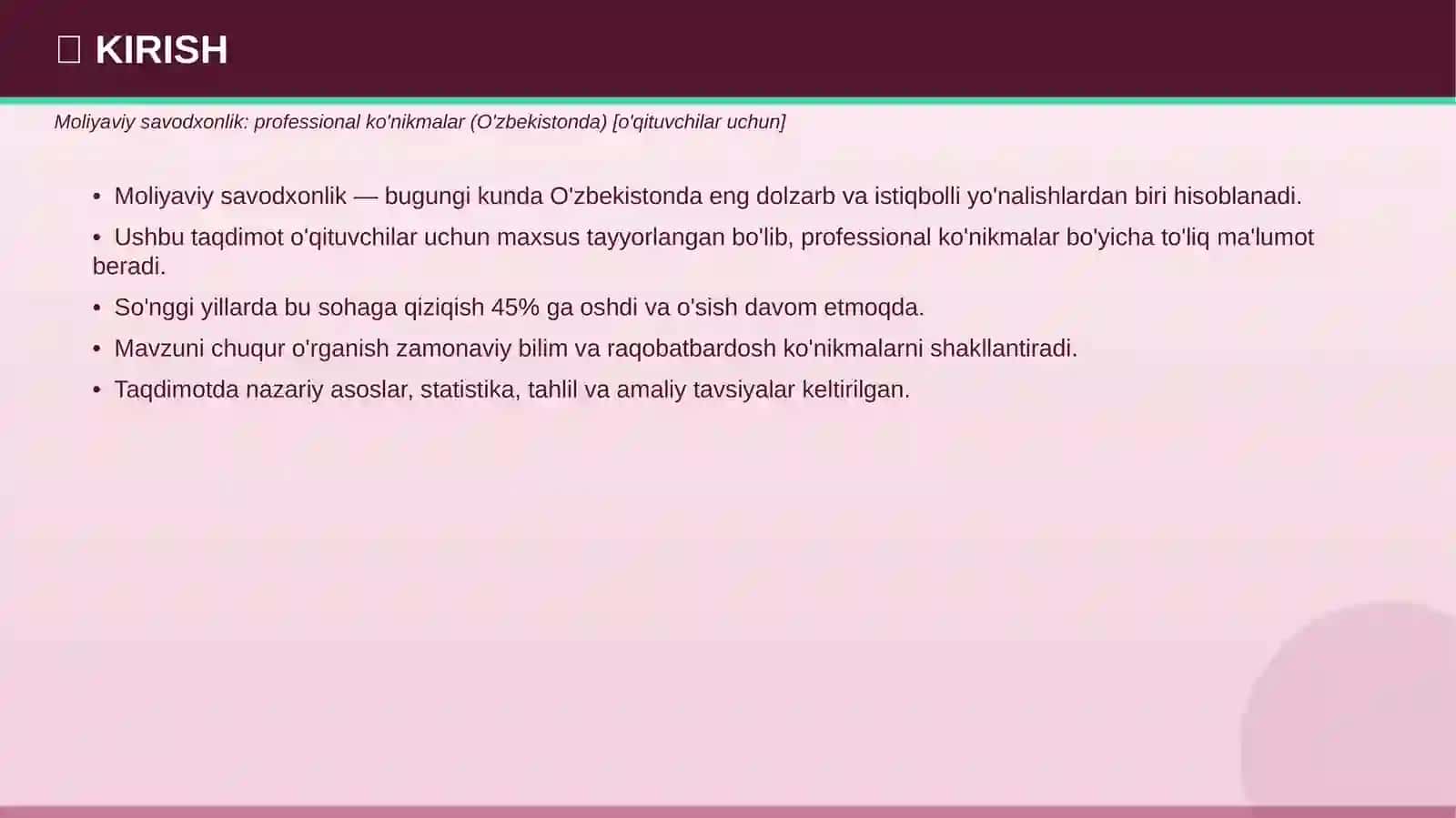 Moliyaviy savodxonlik: professional ko'nikmalar (O'zbekistonda) [o'qituvchilar uchun] 3