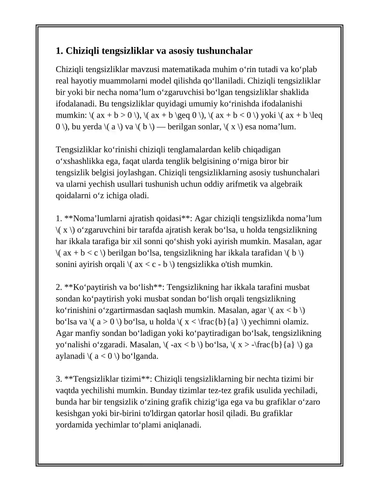 CHIZIQLI TENGSIZLIKLAR SISTEMASI VA ULARNI YECHISH USULLARI 3